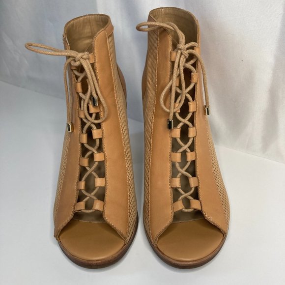 Aldo 'Sevilan' Open Toe Bootie with Lace Ups Size 7 1/2 Tan and Mesh Leather - Picture 2 of 8